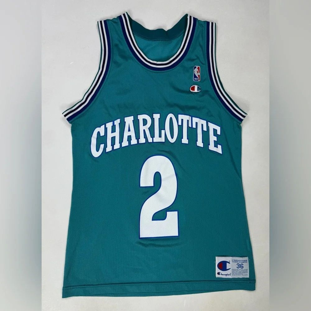 Vintage Champion Charlotte Hornets Larry Johnson 2 Jersey Men Size 36 Small 90s
